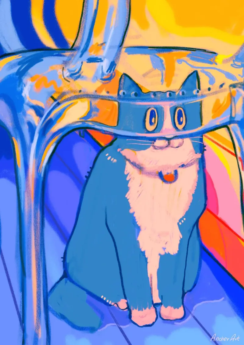 ManicVision_Cat behind a glass chair